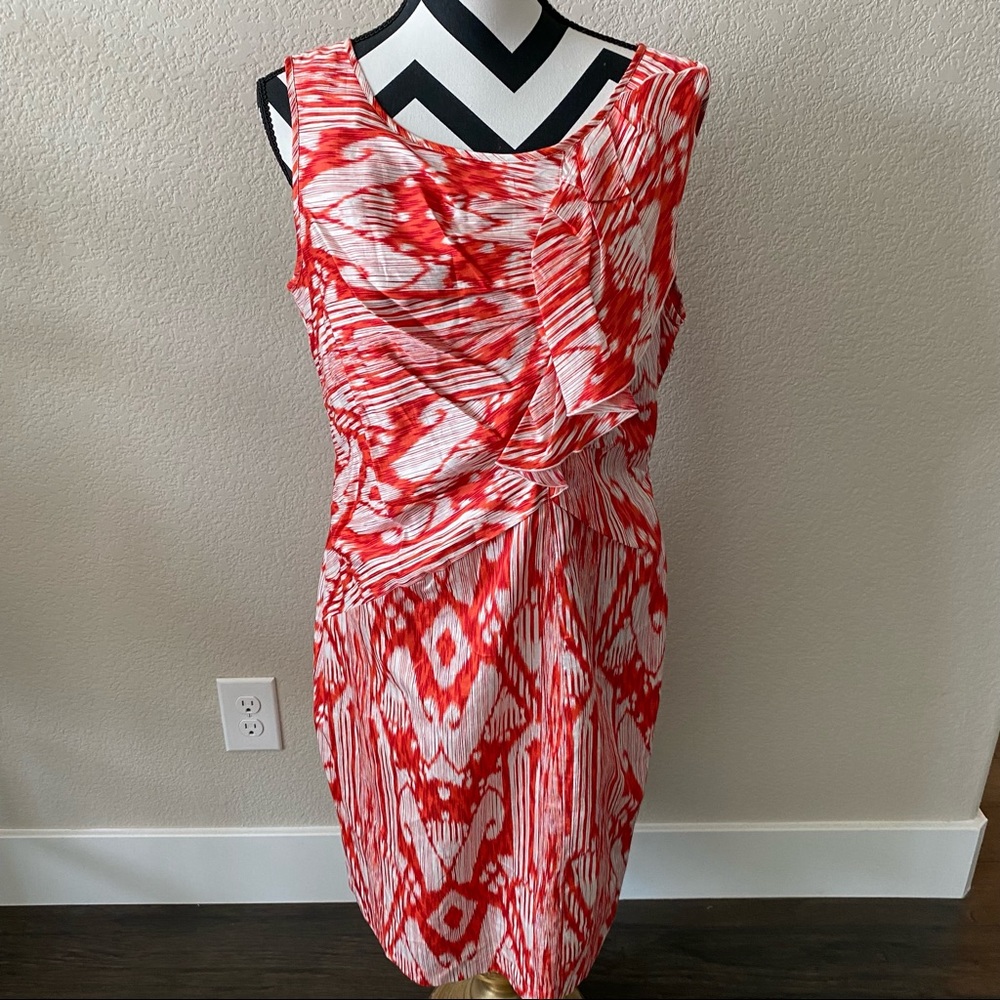 Ellen Tracy || red and white cotton sleeveless sheath dress